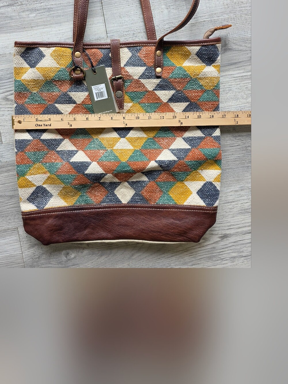 Myra Bag Quirky Tote Bag S-1962 Canvas Leather Southwest Geometric NWT - Picture 6 of 8